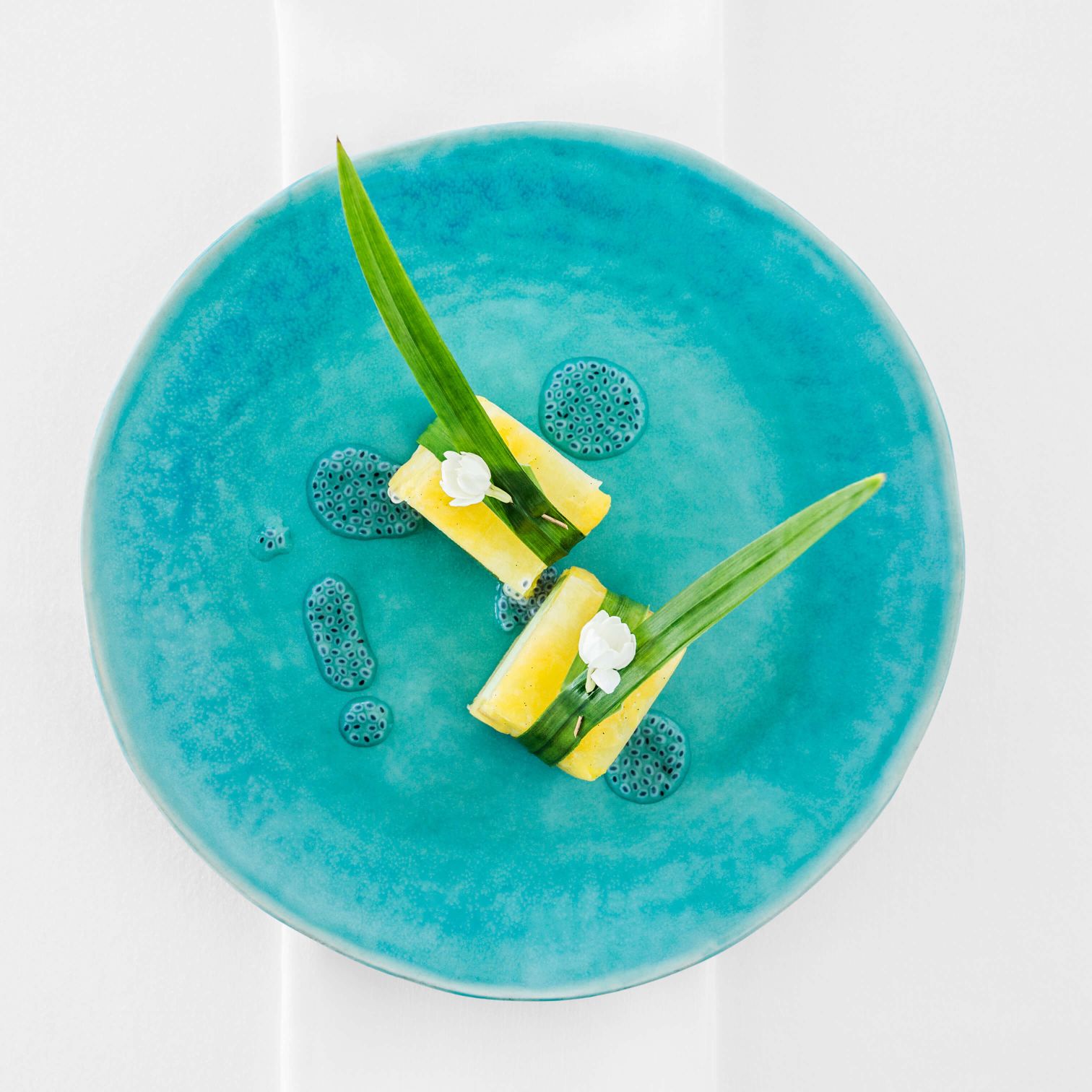 A Green Plastic Container With A Green Substance And A Green Leaf