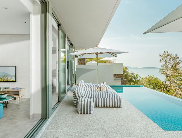 Private pool with outdoor sundeck and sun loungers